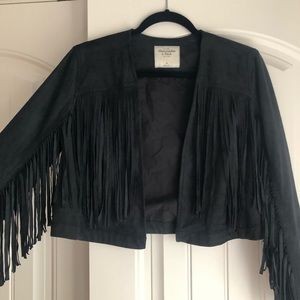 Abercrombie Suede Western Fringe Cropped Jacket